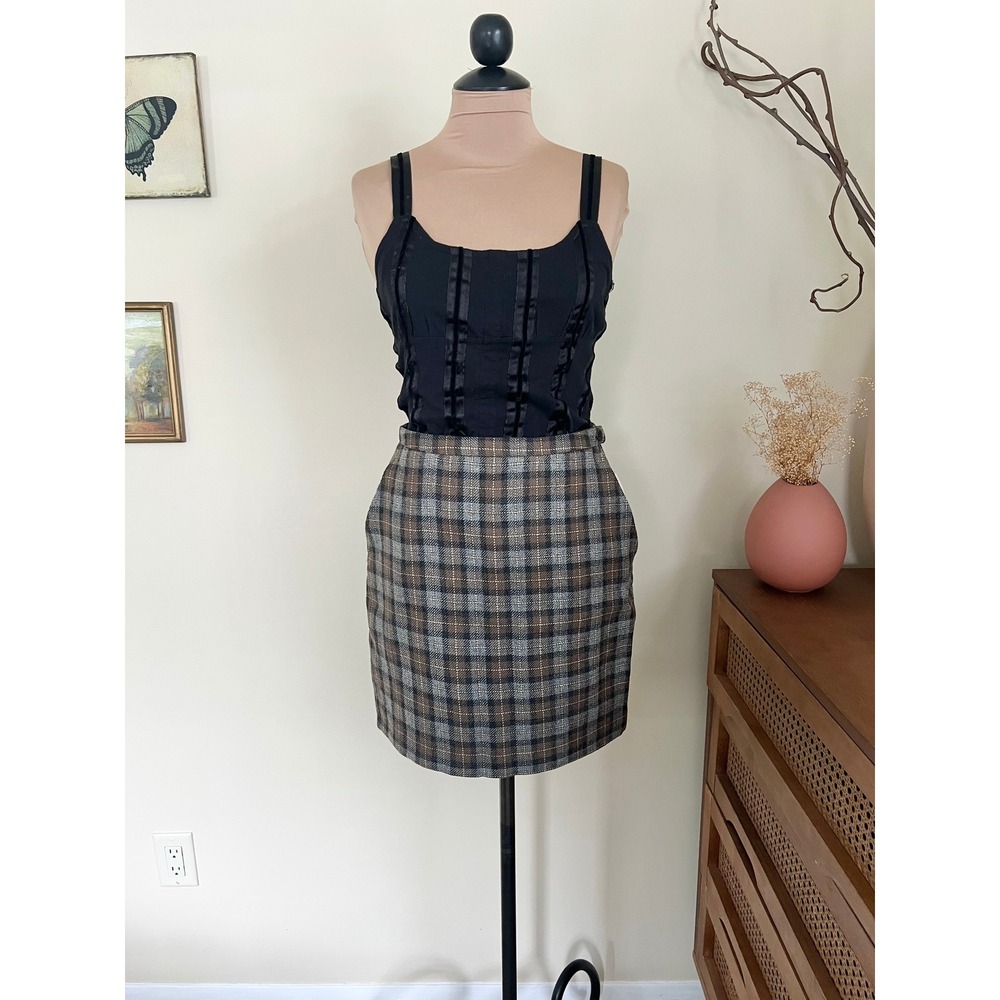 Vintage Y2K J Crew‎ Deadstock Wool Tartan Plain Mini Skirt
